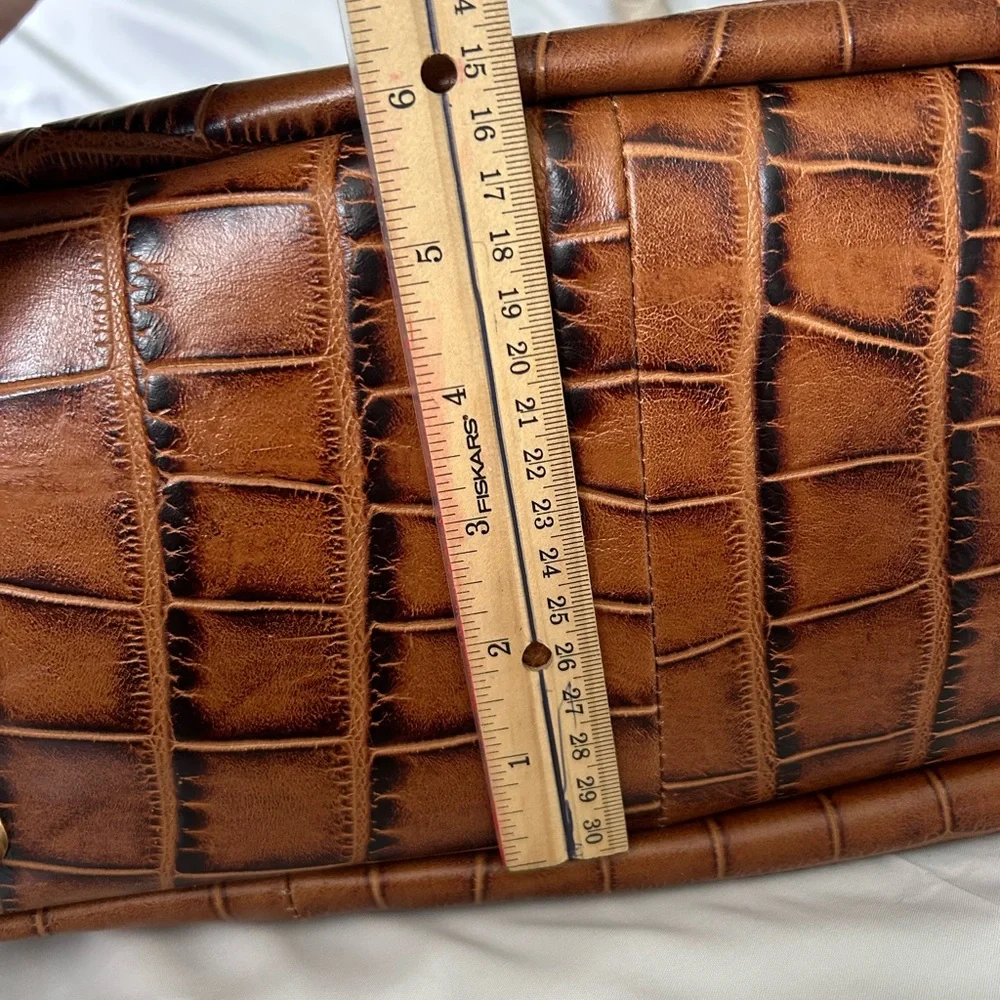 G.I.L.I. Brown Croc-Embossed Tote with Cream Accents